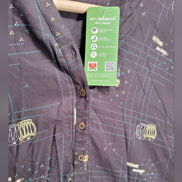 NWT Men's long-sleeve Akkriti XL black button up with African drums brand new - Picture 9 of 10